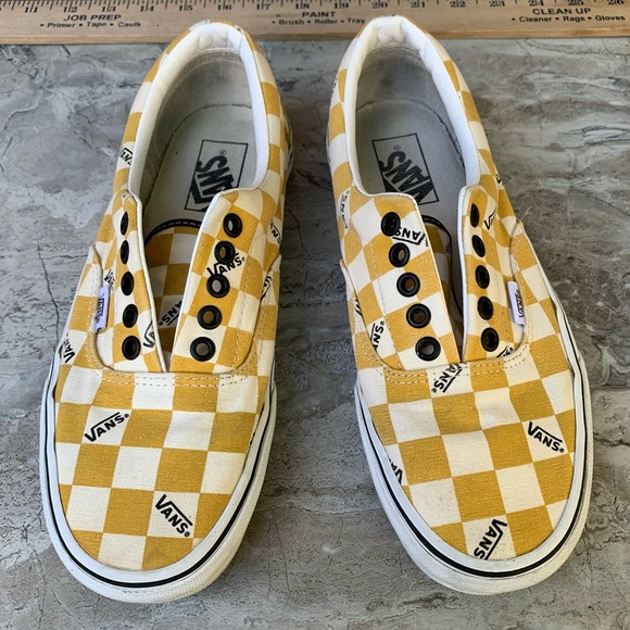 Vans Other - VANS Era Big Check Yellow Canvas slip on Sneakers